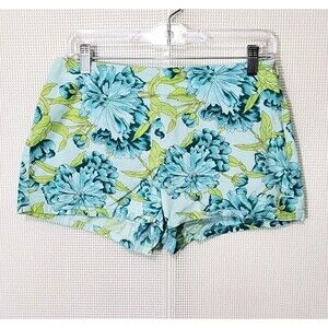 The Limited Womens Shorts 8 Teal Green Floral Stretch Side Zip Lighweight